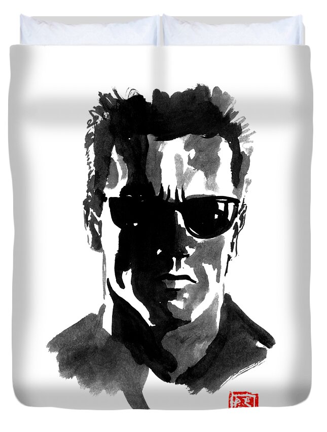 Terminator Duvet Cover featuring the painting Terminator by Pechane Sumie