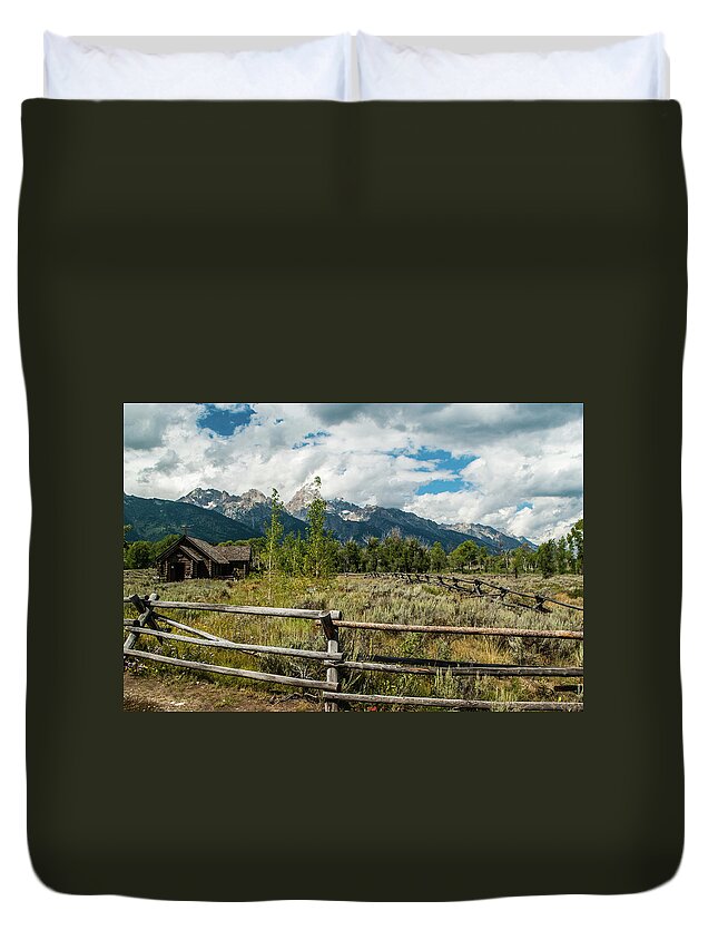 Church Duvet Cover featuring the photograph Tetons and Church by Gordon Sarti