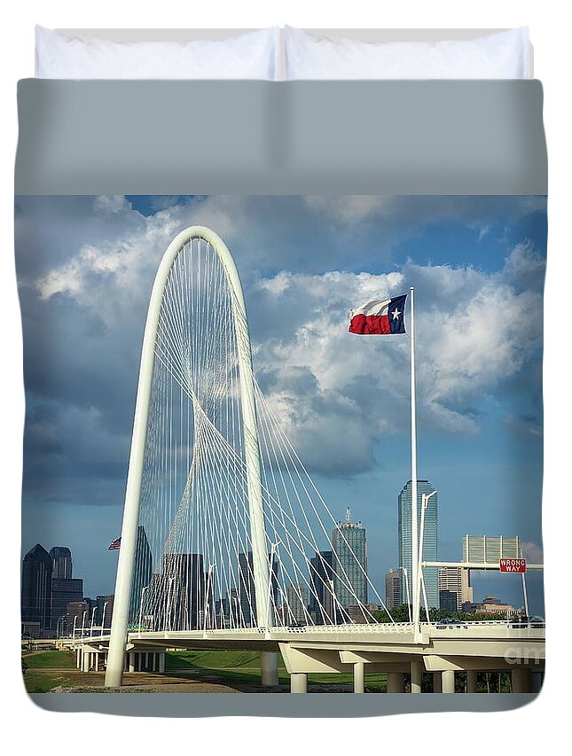 Cityscape Duvet Cover featuring the photograph Texas Flag on a Windy Day by Diana Mary Sharpton