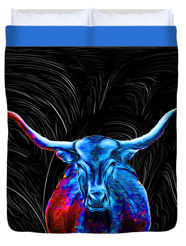 Abstract Duvet Cover featuring the digital art Texas Longhorn - Abstract by Ronald Mills