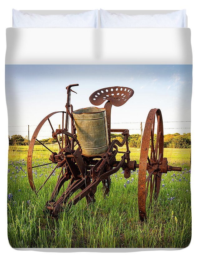 Ranch Duvet Cover featuring the photograph Texas Sunset Ranch Antiques 11 by Ron Long Ltd Photography