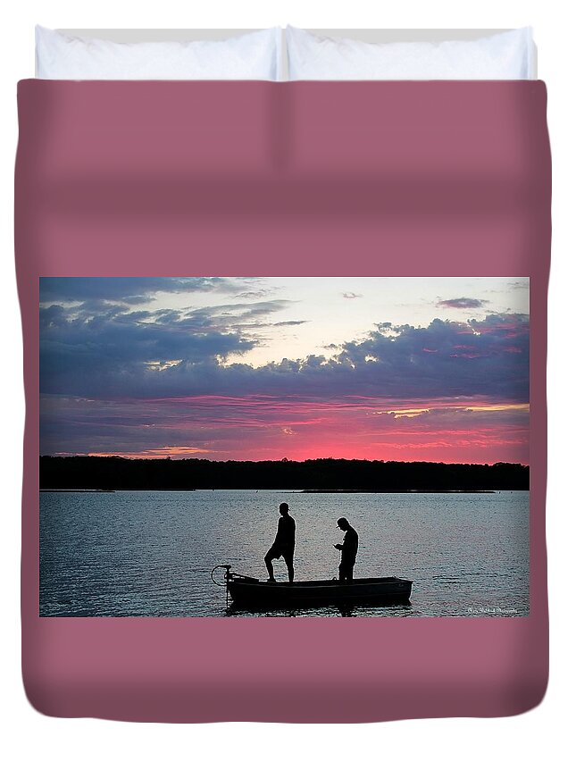 Sunset Duvet Cover featuring the photograph Text Me at Sundown by Mary Walchuck