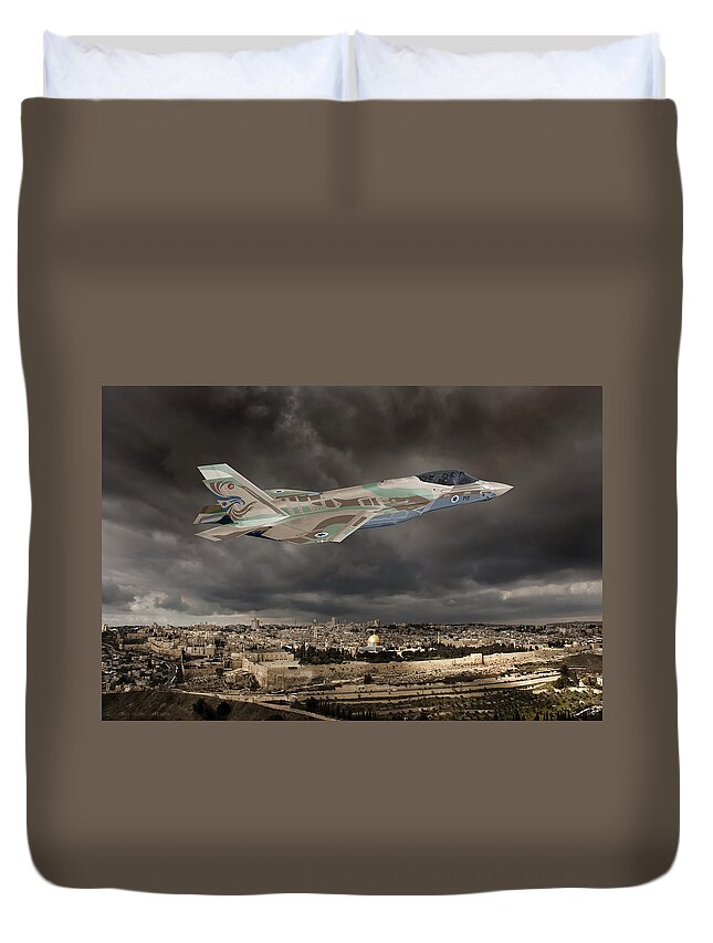 Lightning Duvet Cover featuring the digital art TF-35I Barak II by Custom Aviation Art