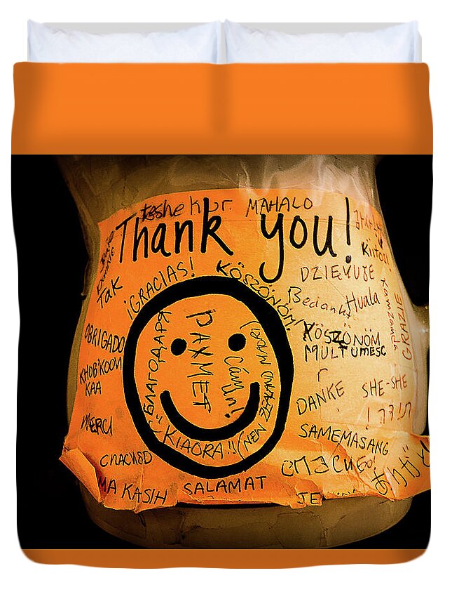 Thank You Tip Jar Duvet Cover featuring the photograph Thank You Tip Jar by David Morehead