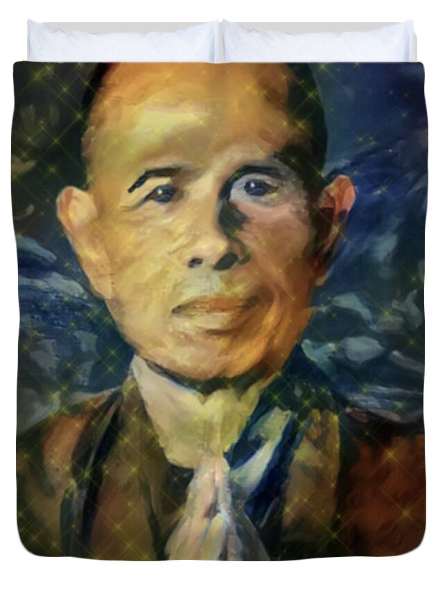 Thich Nhat Hanh Duvet Cover featuring the digital art Thay - Thich Nhat Hanh by Artistic Mystic