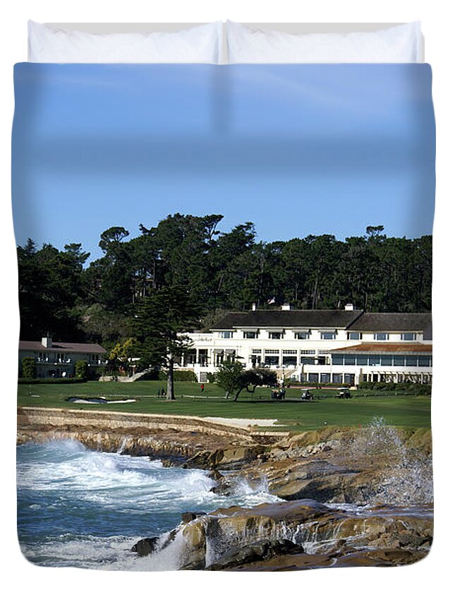 The 18th At Pebble Duvet Cover featuring the photograph The 18th At Pebble Beach by Barbara Snyder
