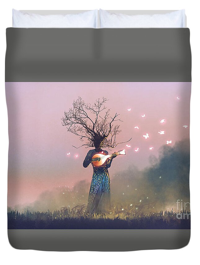 Illustration Duvet Cover featuring the painting The Aesthetics of Nature by Tithi Luadthong