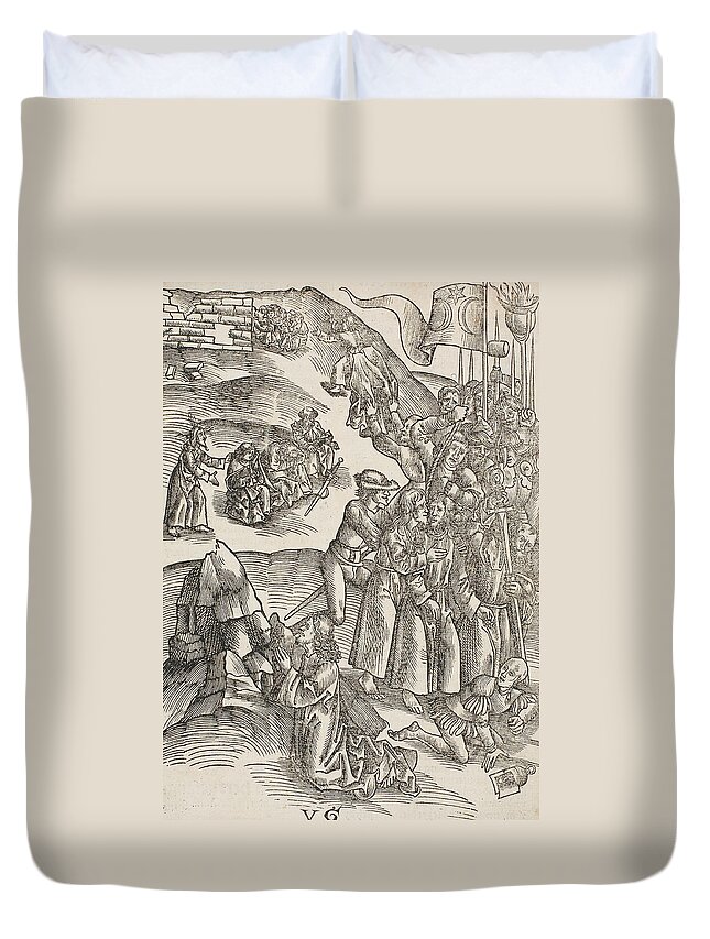 16th Century Artists Duvet Cover featuring the relief The Agony in the Gardens and Christ's Arrest by Urs Graf the Elder