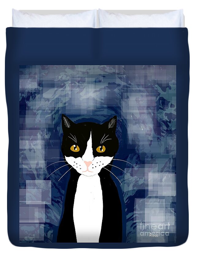 Tuxedo Cat Duvet Cover featuring the digital art The alley cat by Elaine Hayward