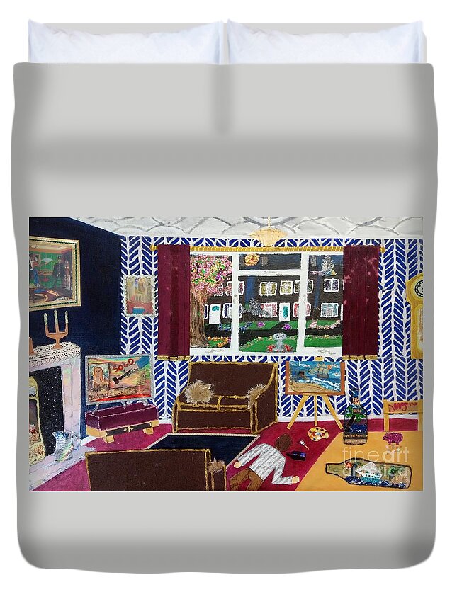Artist Duvet Cover featuring the mixed media The Artist and the Alcohol by David Westwood