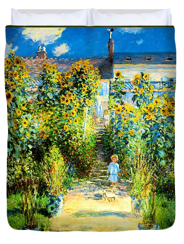 Claude Monet Duvet Cover featuring the painting The Artists Garden at Vetheuil 1880 by Claude Monet