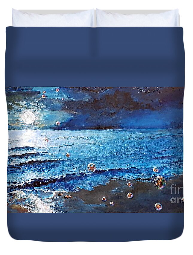 Ocean Duvet Cover featuring the painting The Ascension of the Sea Stars by Merana Cadorette
