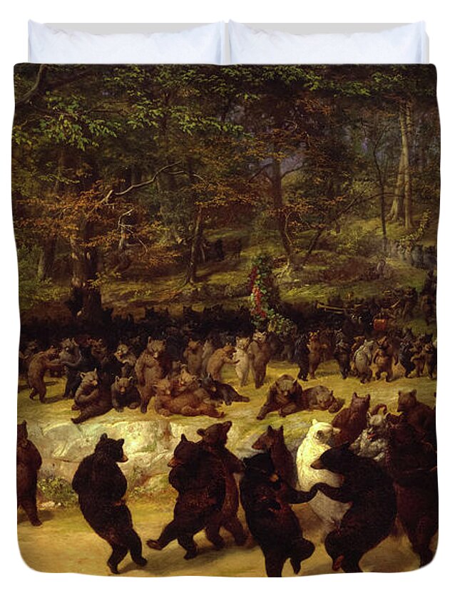William Holbrook Beard Duvet Cover featuring the painting The Bear Dance, 1870 by William Holbrook Beard