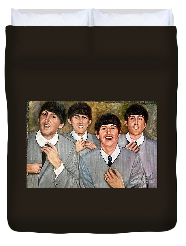 Beatles Duvet Cover featuring the painting The Beatles portrait by Leland Castro