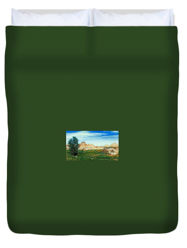 Badlands National Park Duvet Cover featuring the mixed media The Beauty of the Badlands National Park by Ally White