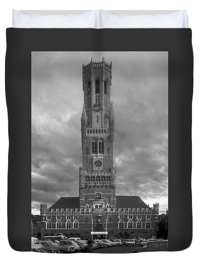 The Belfry Duvet Cover featuring the photograph The Belfry Bruges 1960 by Frank Lee