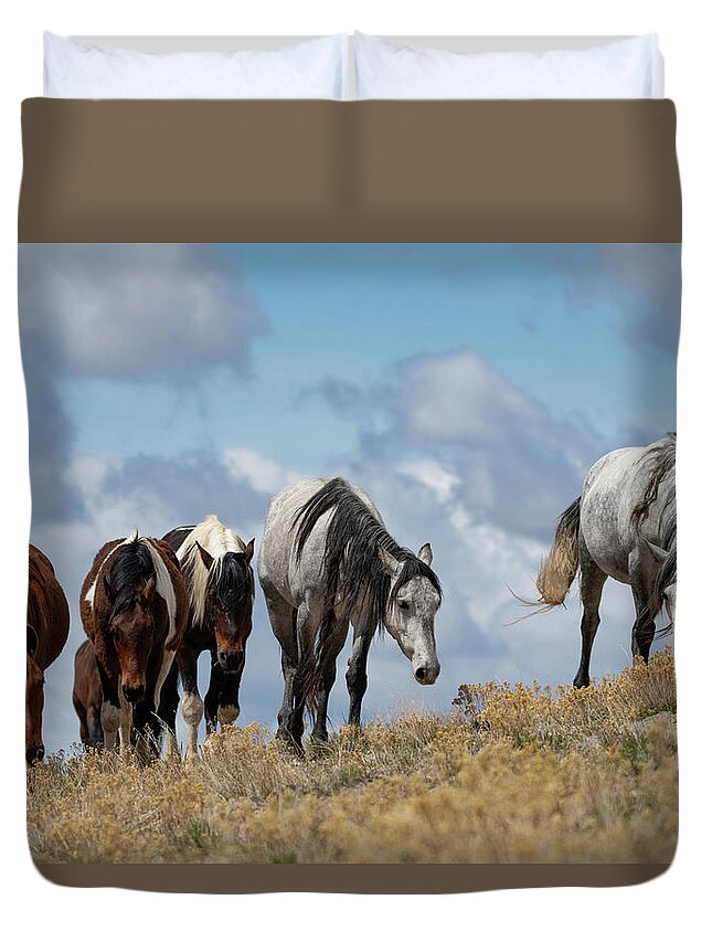Wild Horses Duvet Cover featuring the photograph The Best View by Mary Hone