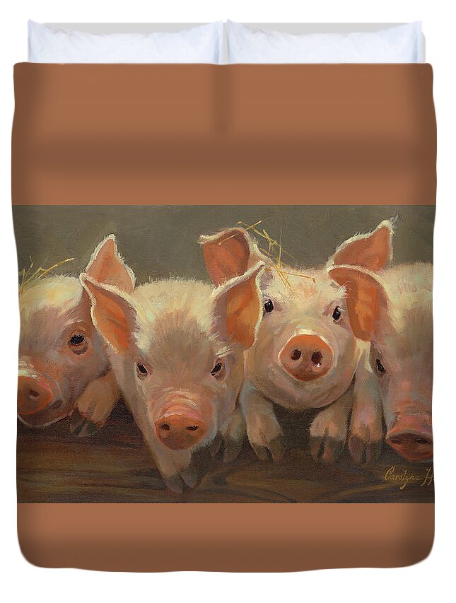 Farm Animals Duvet Cover featuring the painting The Big Squeeze by Carolyne Hawley
