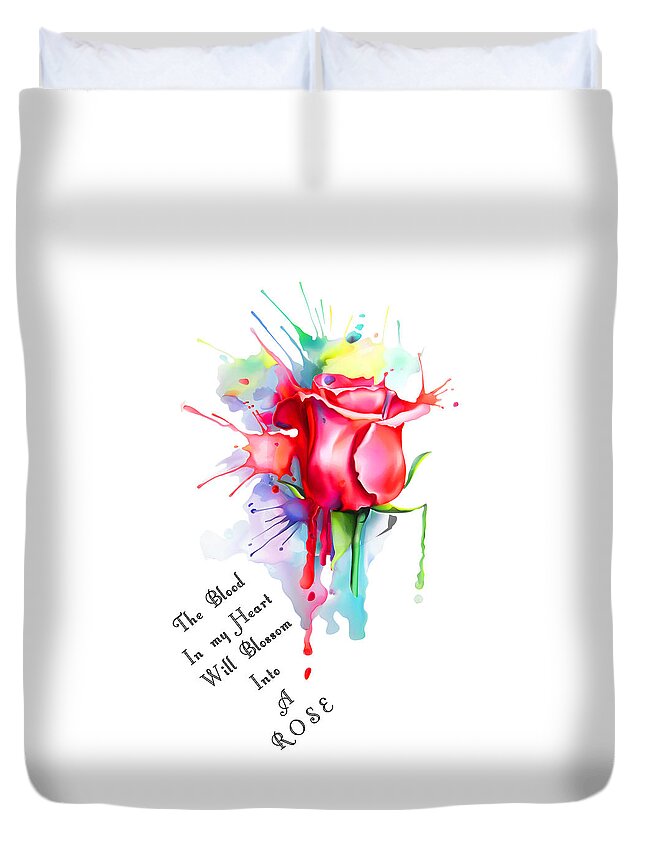 Flower Duvet Cover featuring the painting The Blood In My Heart by Miki De Goodaboom