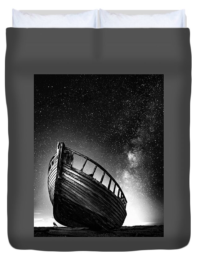Boat Duvet Cover featuring the photograph Boat and bird by Sofie Conte