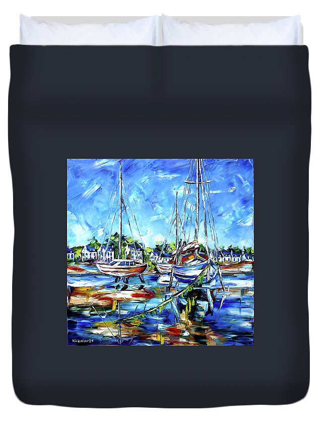Boats On Wooden Piles Duvet Cover featuring the painting The Boats Of Brittany by Mirek Kuzniar