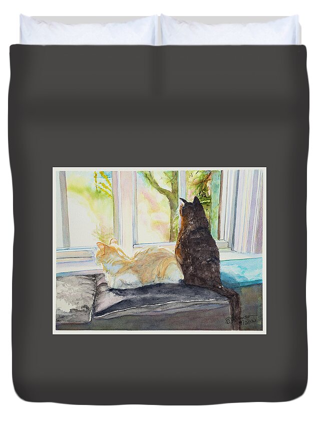 Cats Duvet Cover featuring the painting The Boys by Barbara F Johnson