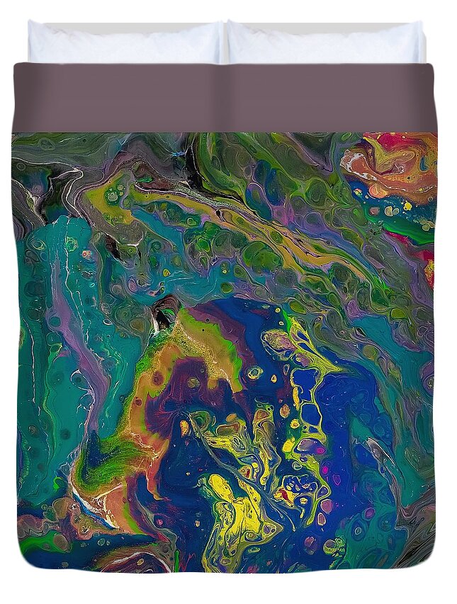 Abstract Duvet Cover featuring the painting The Brain by Gena Herro