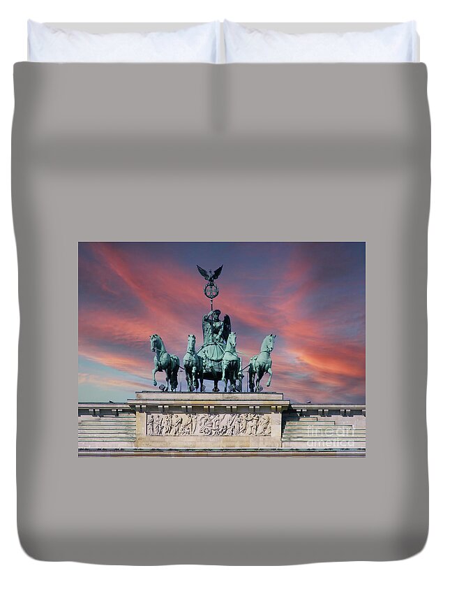 Quadriga Duvet Cover featuring the photograph Quadriga on Brandenburg Gate by Heiko Koehrer-Wagner