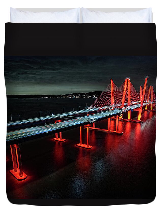 Hudson River Duvet Cover featuring the photograph The Bridge in Red by Kevin Suttlehan