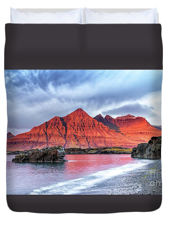 Landscape Duvet Cover featuring the photograph The Bulandstindur, or Pyramid mountain in Iceland. For a few mom by Jane Rix