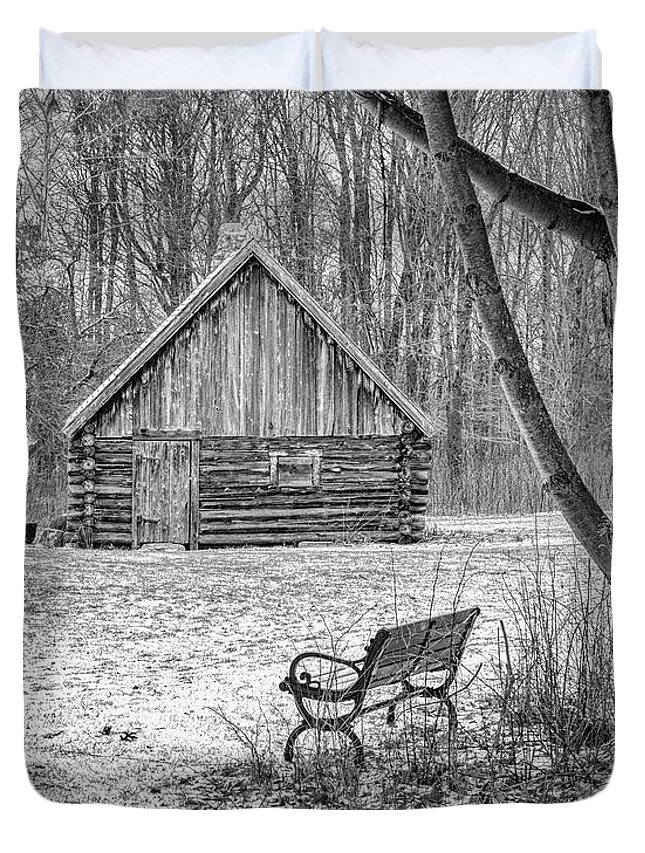 Log Cabin Duvet Cover featuring the photograph The Cabin at Baltimore Woods by Rod Best