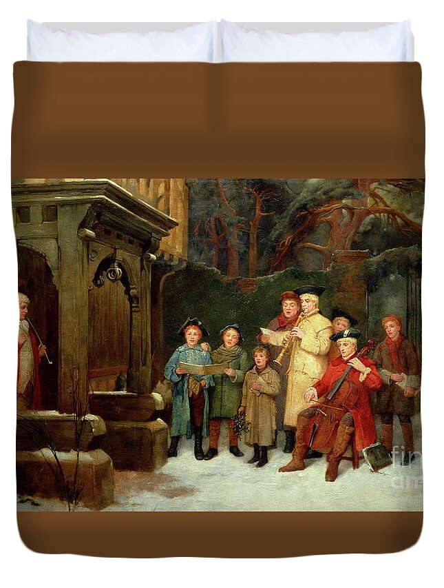 Christmas Duvet Cover featuring the painting The Carol Singers, 1893 by William M Spittle