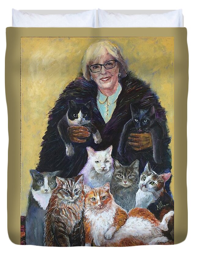 Cats Duvet Cover featuring the painting The Cat Lady by Maxim Komissarchik