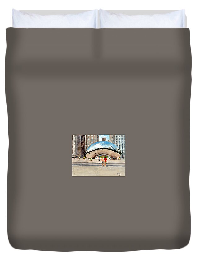 Chicago Bean Duvet Cover featuring the painting The Chicago Bean by Walt Maes