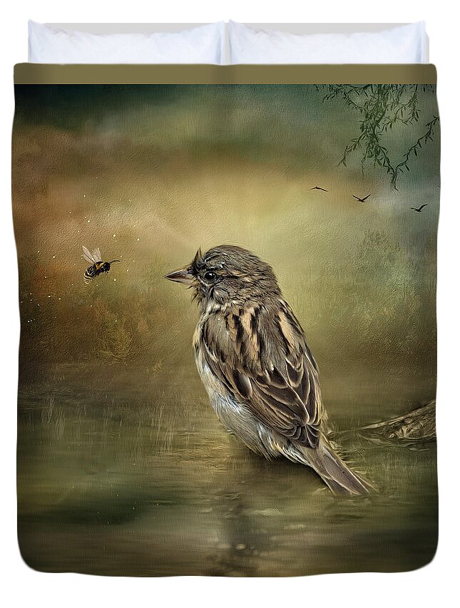 Bird Duvet Cover featuring the digital art The Conversation by Maggy Pease