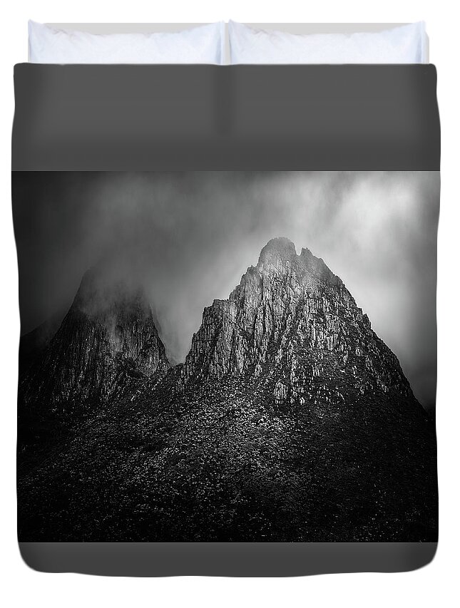 Monochrome Duvet Cover featuring the photograph Mountain by Grant Galbraith