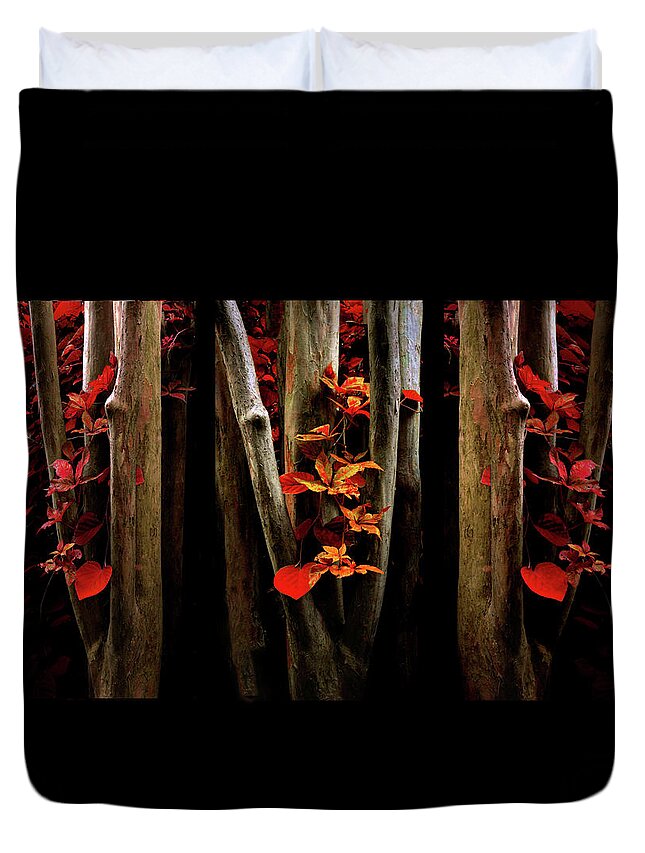 Autumn Duvet Cover featuring the photograph The Crimson Forest by Jessica Jenney