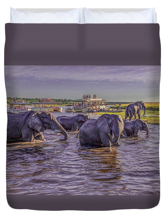 Chobe National Park Duvet Cover featuring the photograph The Crossing by Marcy Wielfaert