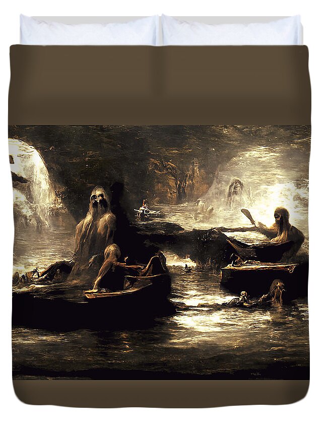 Styx Duvet Cover featuring the painting The damned souls of the River Styx, 01 by AM FineArtPrints