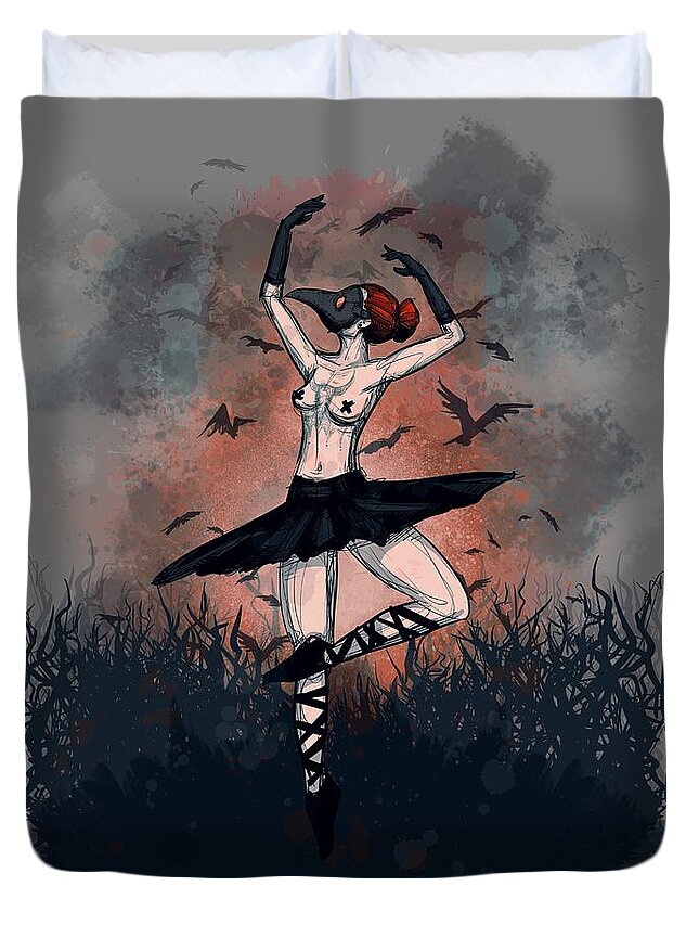 Plague Duvet Cover featuring the drawing The Dance by Ludwig Van Bacon