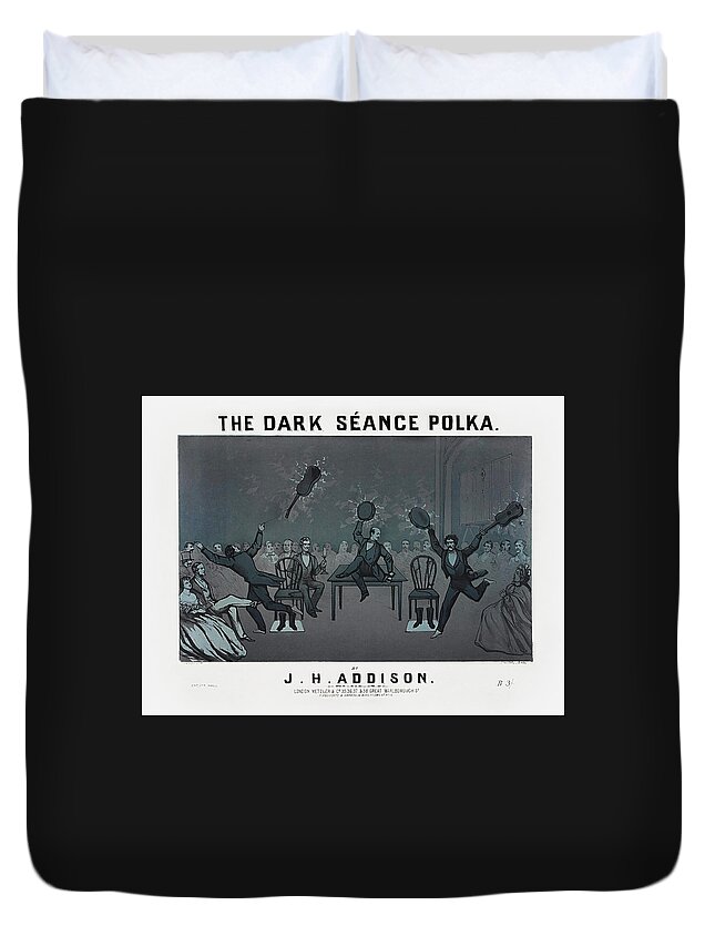 Dark Seance Polka Duvet Cover featuring the drawing The Dark Seance Polka - Sheet Music Cover - J.H. Addison by War Is Hell Store