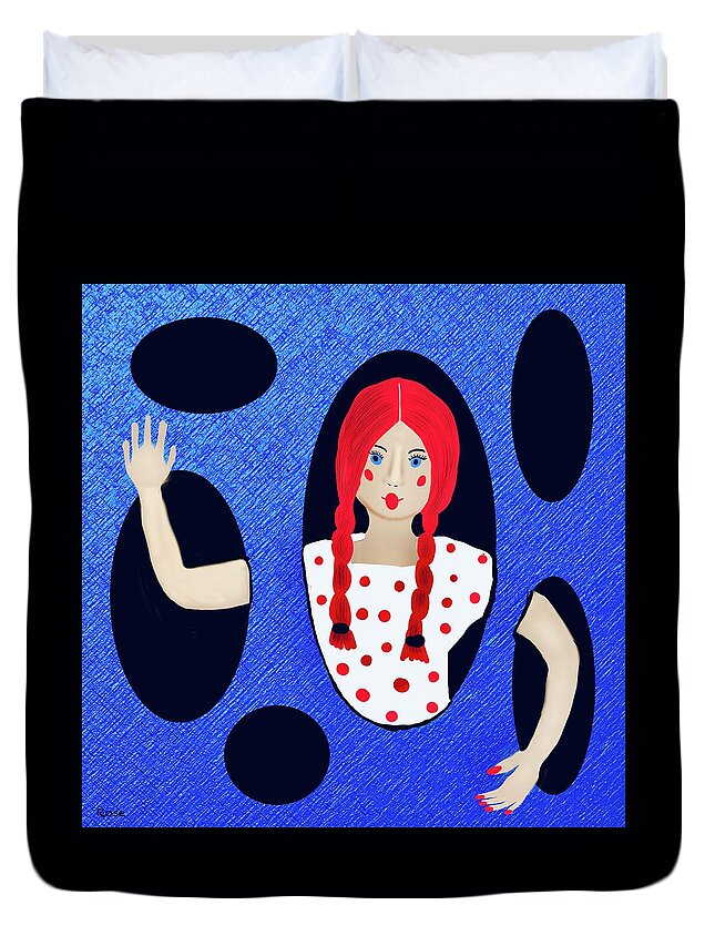 Red Hair Duvet Cover featuring the digital art The doll by Elaine Hayward