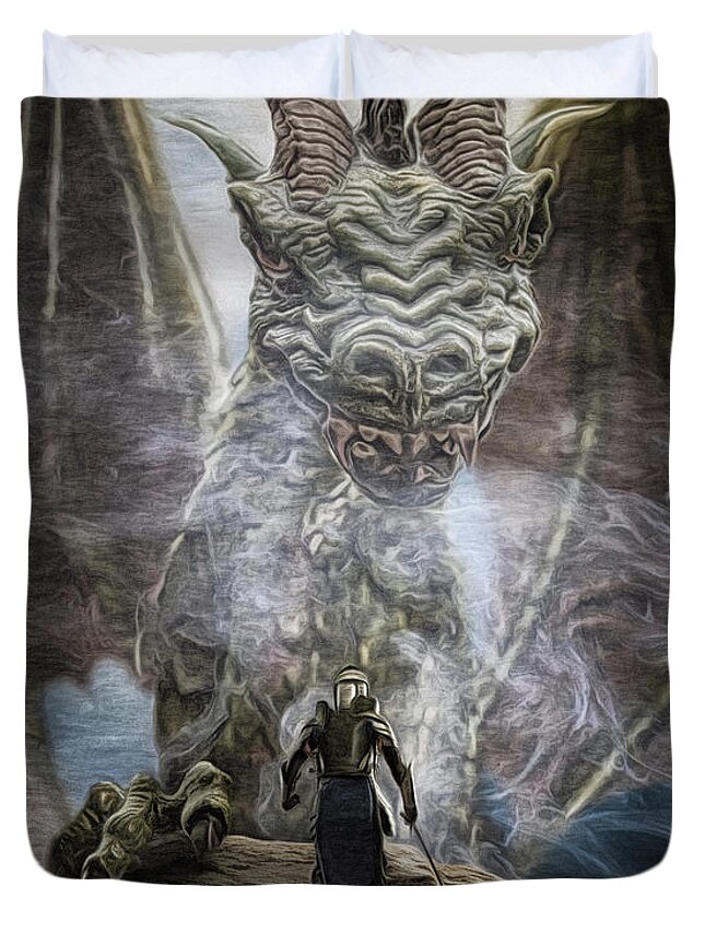Dragon Duvet Cover featuring the digital art The Dragonslayer by Brad Barton