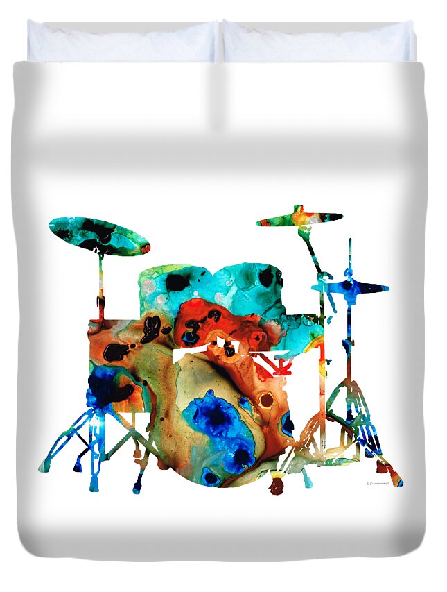 Drum Duvet Cover featuring the painting The Drums - Music Art By Sharon Cummings by Sharon Cummings