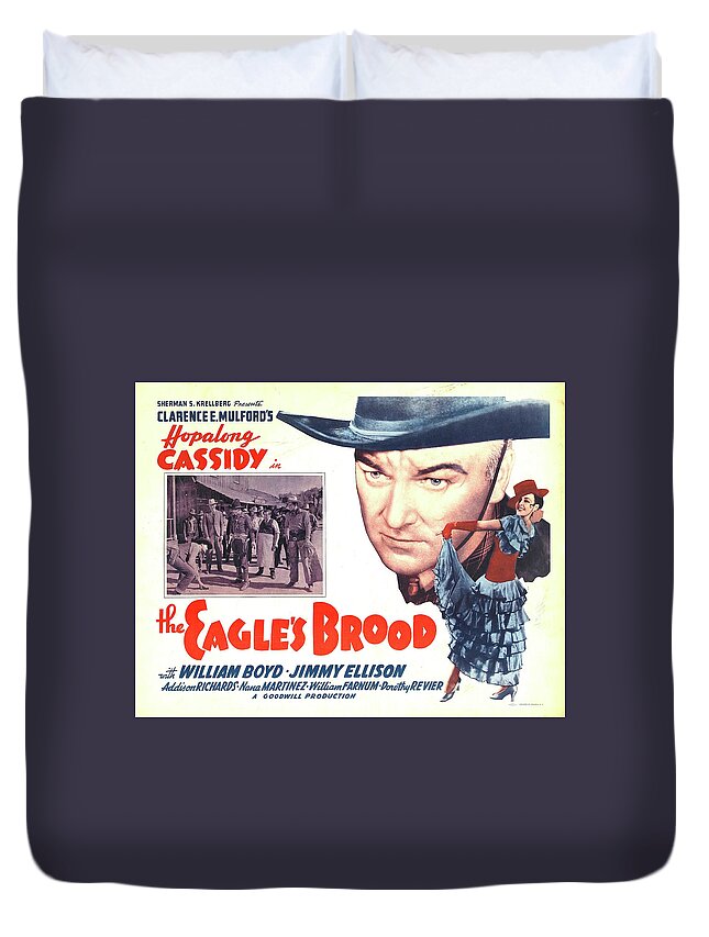 Hopalong Duvet Cover featuring the mixed media ''The Eagle's Brood'' with Hopalong Cassidy, 1935 by Stars on Art