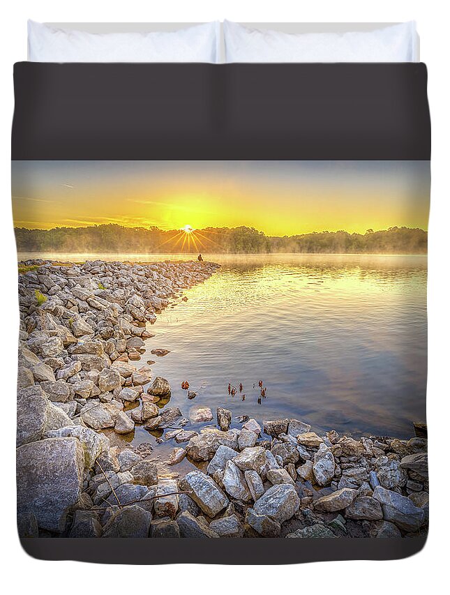 Lake Lamar Bruce Duvet Cover featuring the photograph The Early Fisherman by Jordan Hill