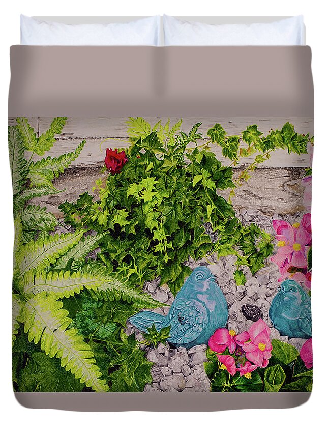 Florals Duvet Cover featuring the drawing The Edge of Home by Kelly Speros