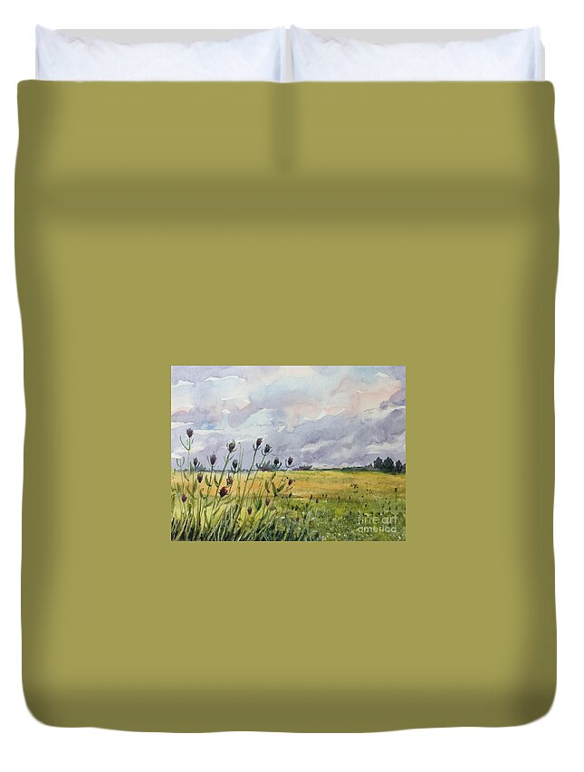 The End Of Summer Duvet Cover featuring the painting The End of Summer by Watercolor Meditations