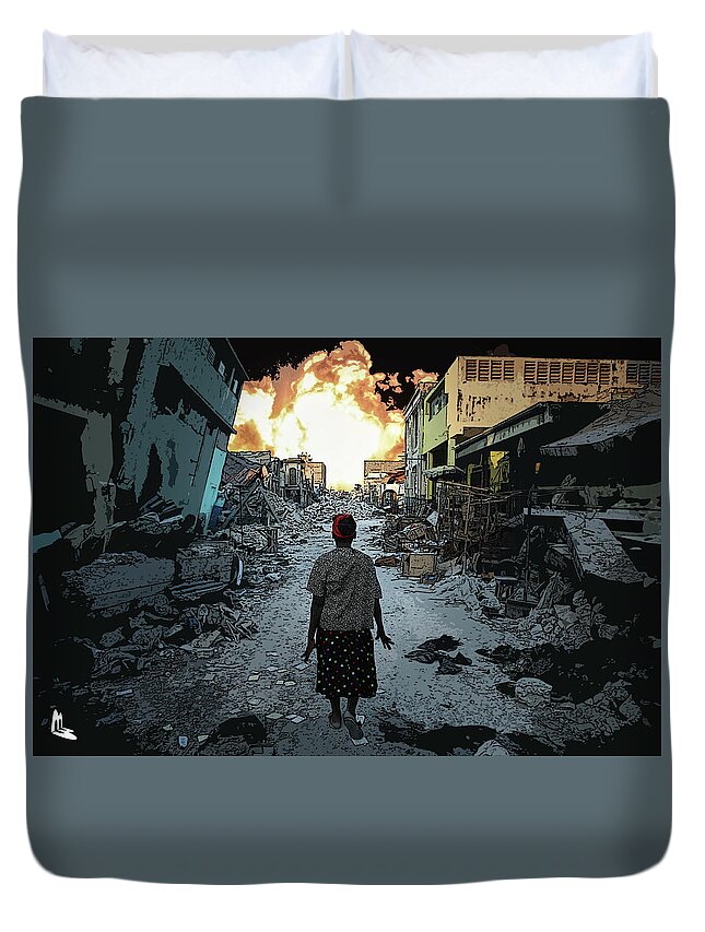 Street Duvet Cover featuring the digital art The end of the world by Mark Baker