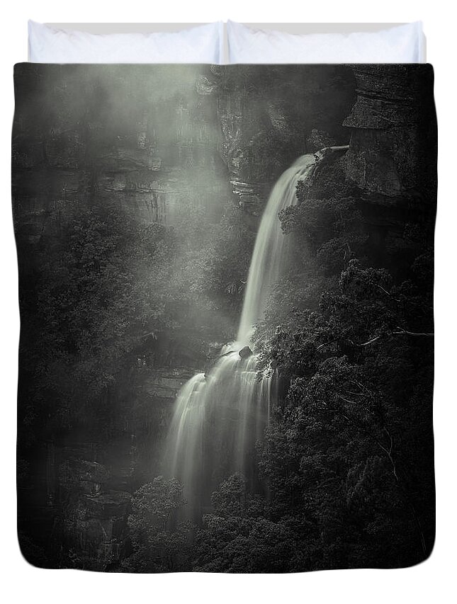 Monochrome Duvet Cover featuring the photograph The Fall by Grant Galbraith